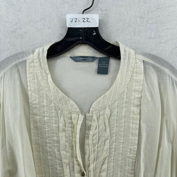 Hillard & Hanson Blouse Womens 2X Ivory White Embroidered Half Sleeve V Neck - Picture 10 of 10
